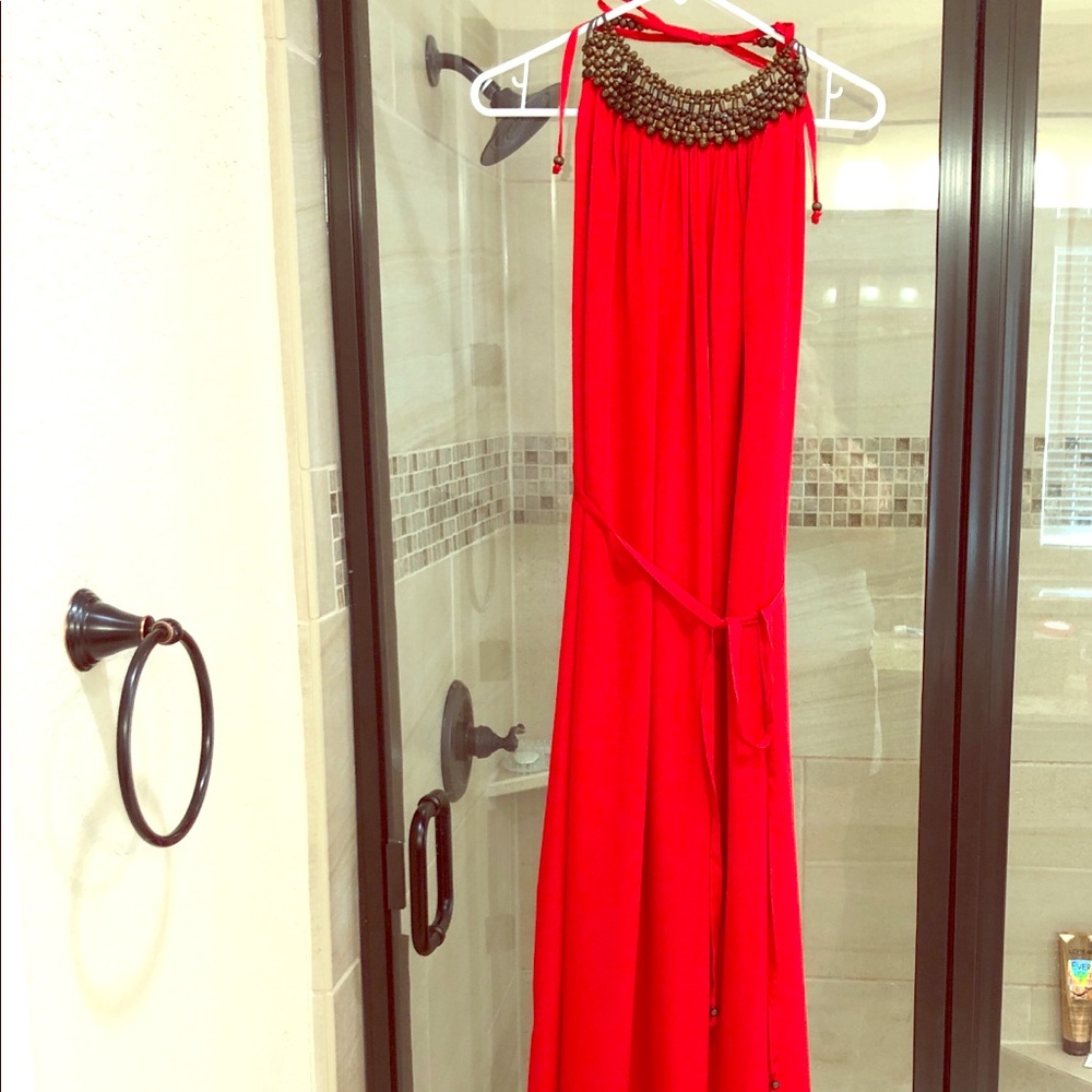 Vince Camuto red evening dress.